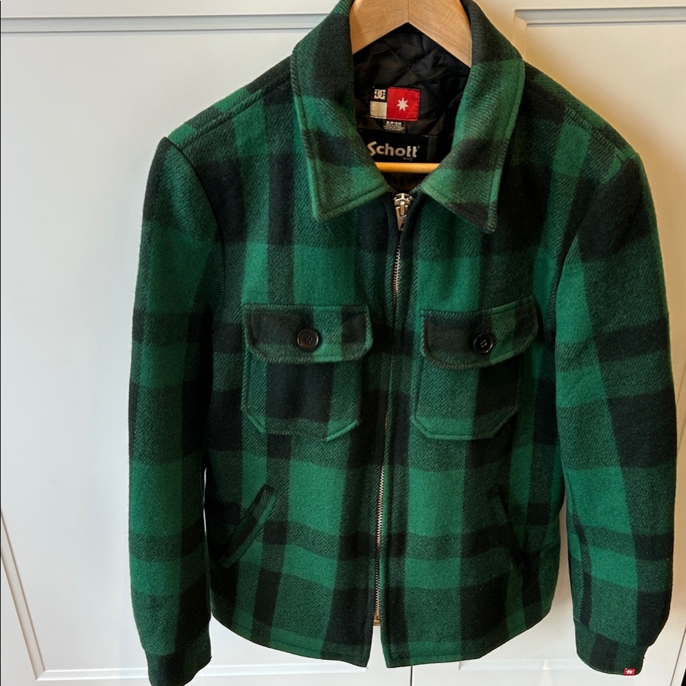Schott NYC , DC Shoes Black and Green, Buffalo Plaid wool jacket, Size Small